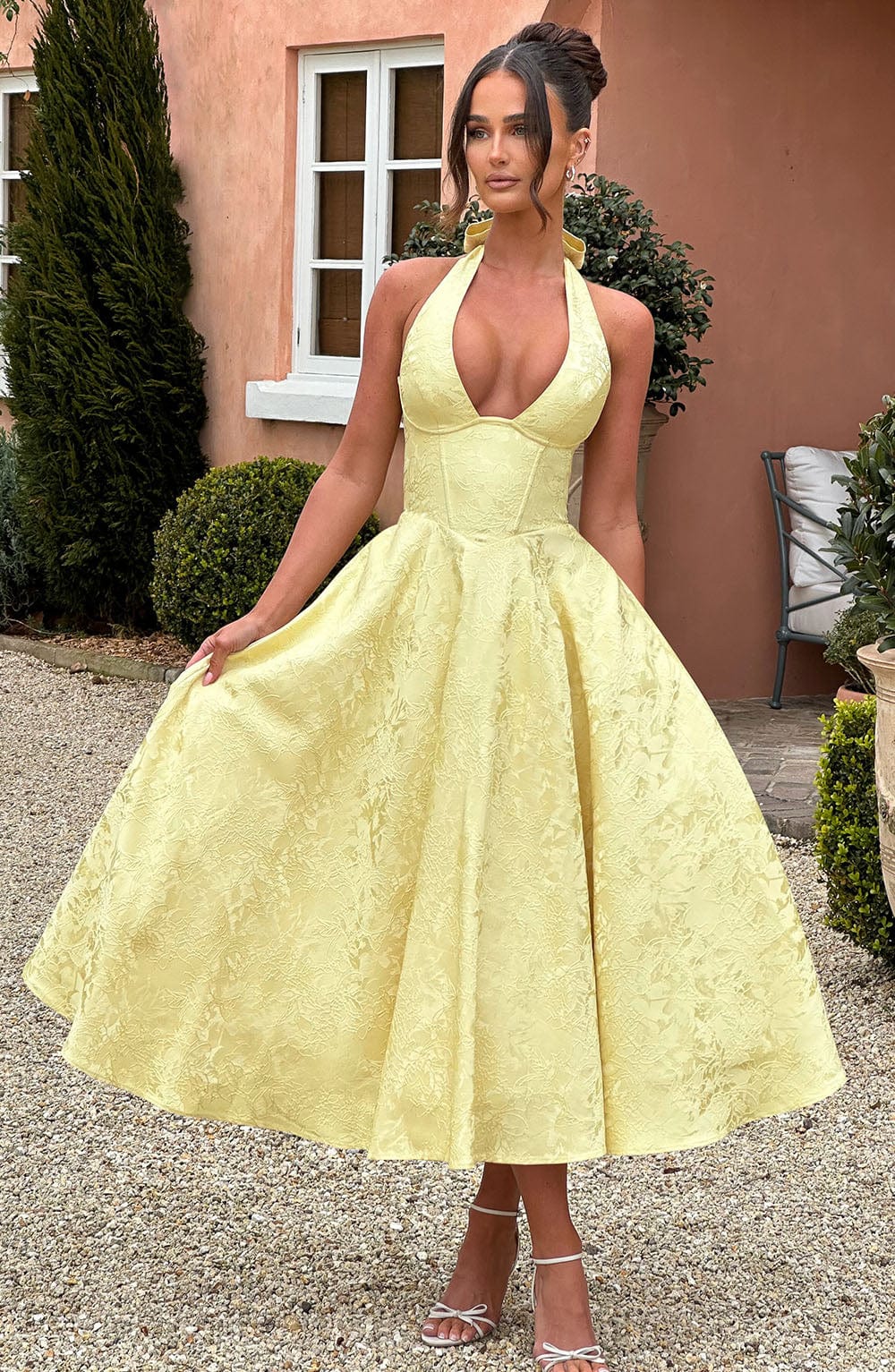 Phoebe | Dames Bruiloft Gasten Halter Midi Jurk