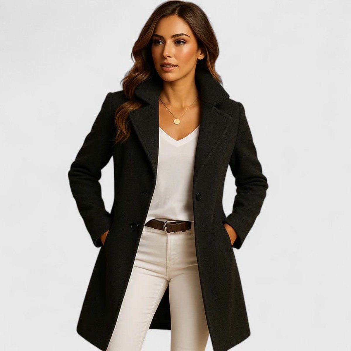 Lieke | Elegante Slanke Women Coat Klassieke Revers Knoopsluiting