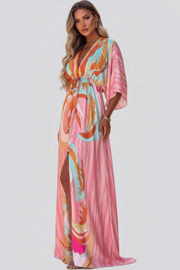 Sienna | Dames Maxi Jurk met Print, V-Hals en Riem