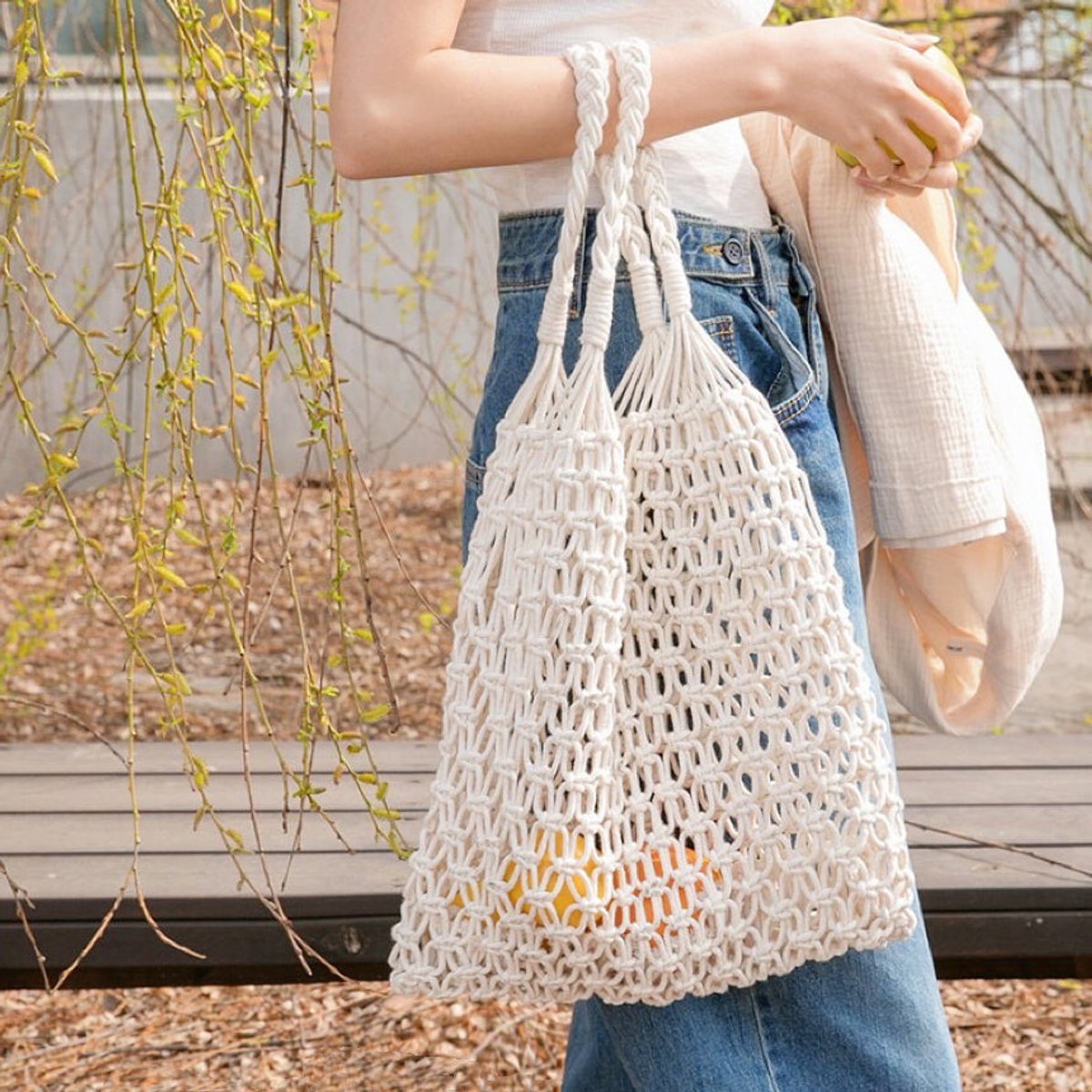 Femke | Gehaakte Katoenen Tote Bag Macramé Boodschappentas