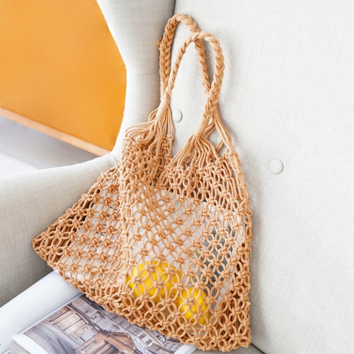 Femke | Gehaakte Katoenen Tote Bag Macramé Boodschappentas