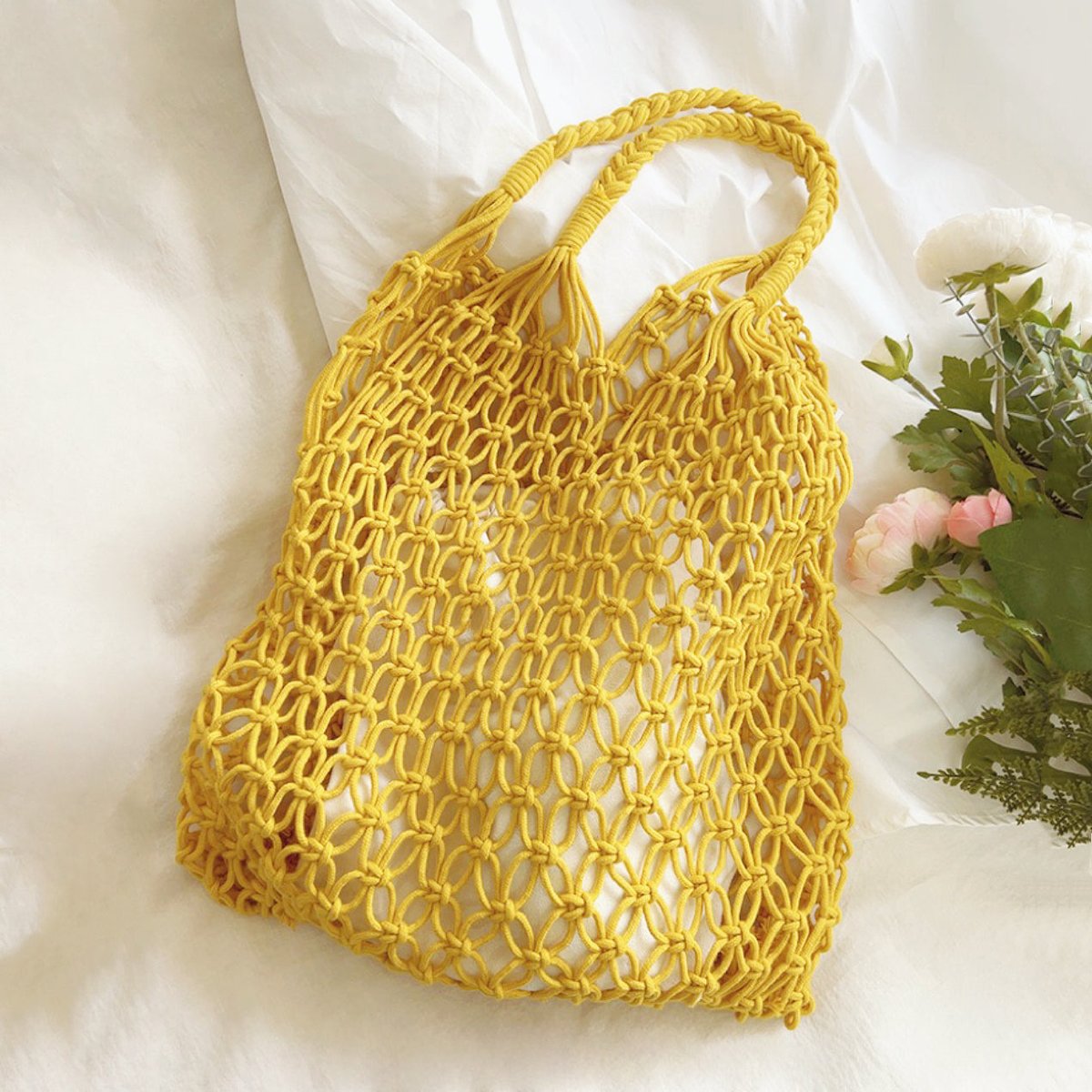Femke | Gehaakte Katoenen Tote Bag Macramé Boodschappentas