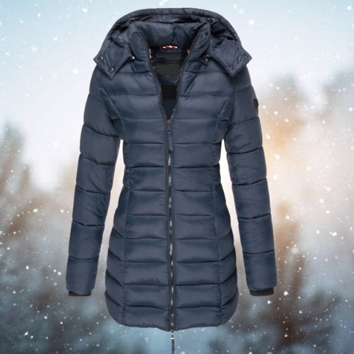 Elin | Gewatteerde Jacket Dames Lange Doorgestikte Winterjas Met Capuchon