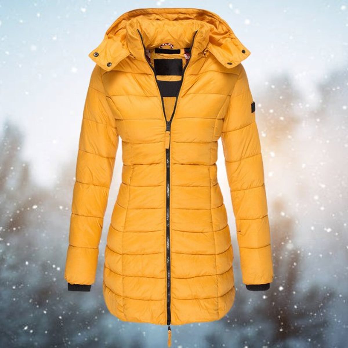 Elin | Gewatteerde Jacket Dames Lange Doorgestikte Winterjas Met Capuchon
