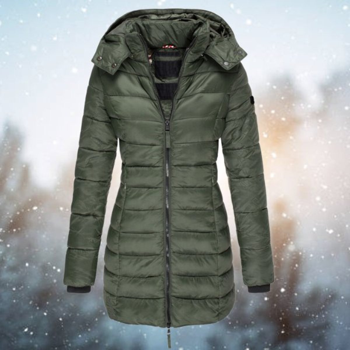 Elin | Gewatteerde Jacket Dames Lange Doorgestikte Winterjas Met Capuchon