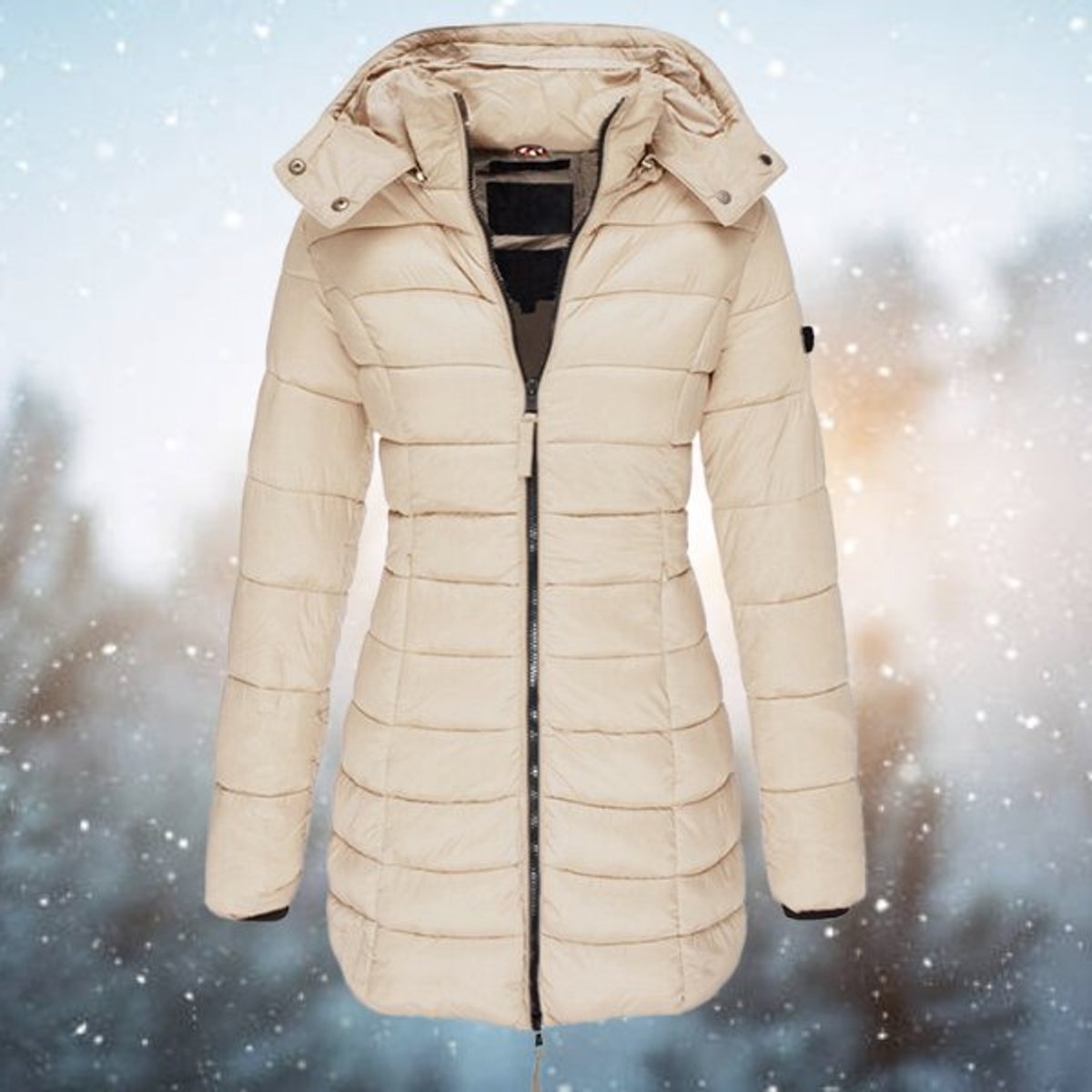 Elin | Gewatteerde Jacket Dames Lange Doorgestikte Winterjas Met Capuchon