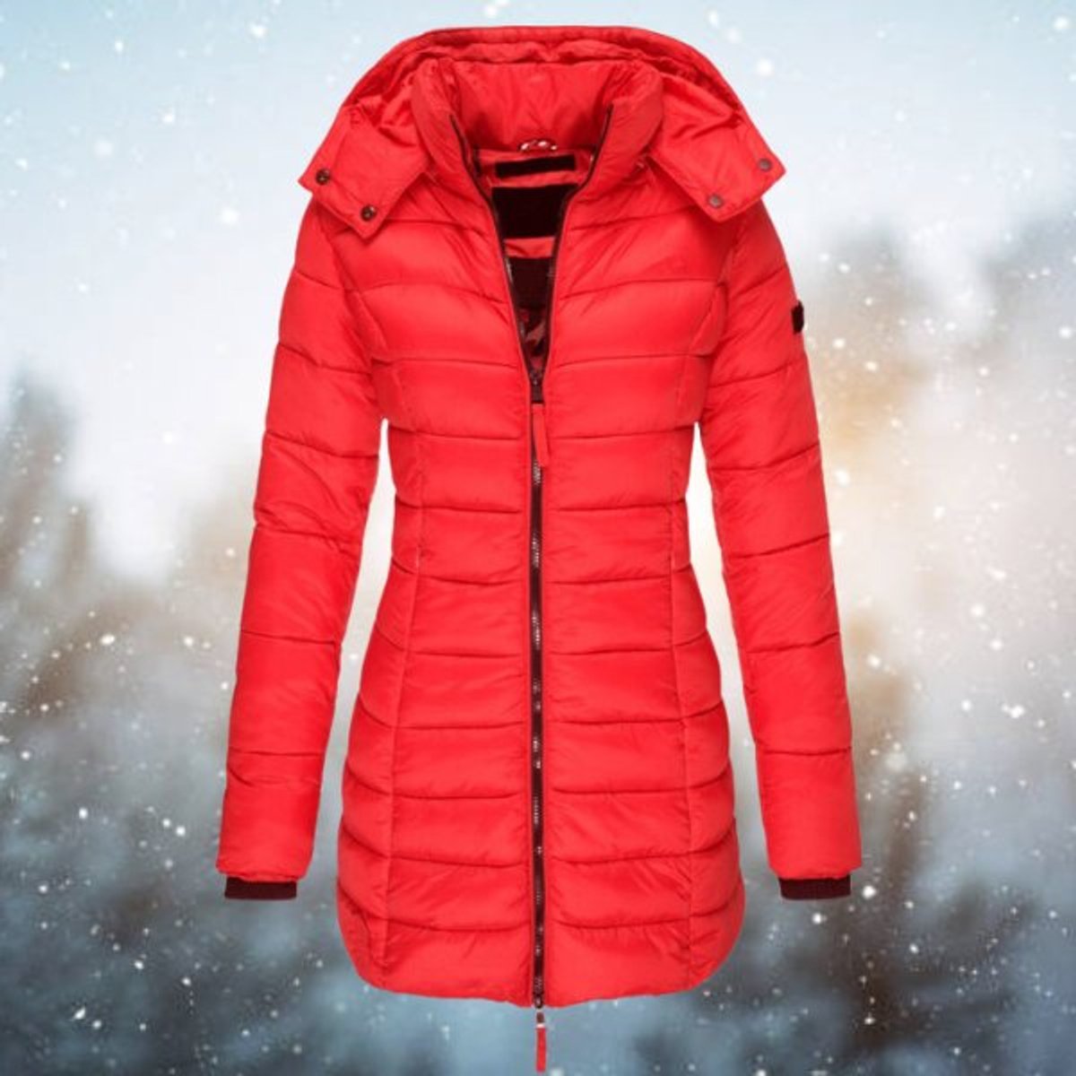 Elin | Gewatteerde Jacket Dames Lange Doorgestikte Winterjas Met Capuchon