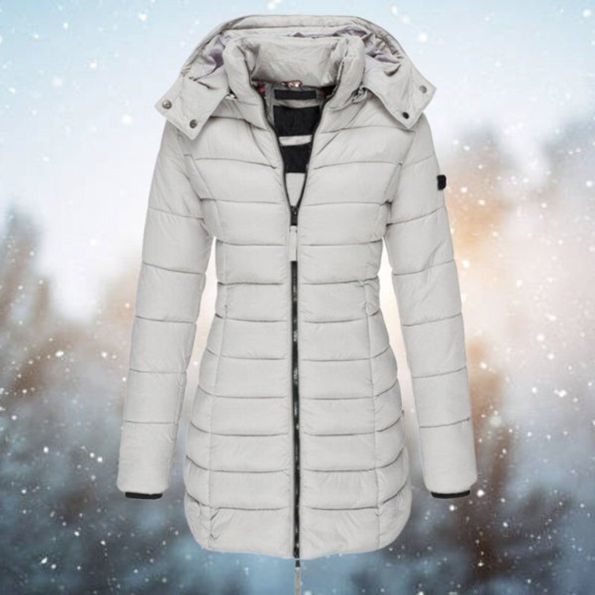 Elin | Gewatteerde Jacket Dames Lange Doorgestikte Winterjas Met Capuchon