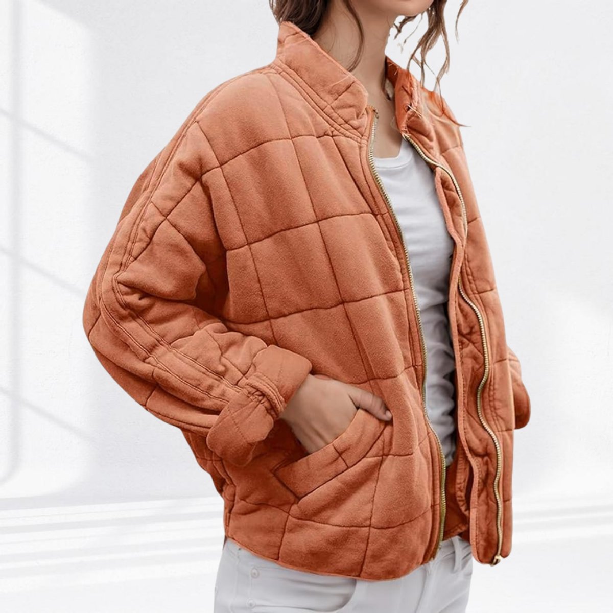 Elin | Gewatteerde Jacket Dames Ritssluiting Staande Kraag Lichtgewicht