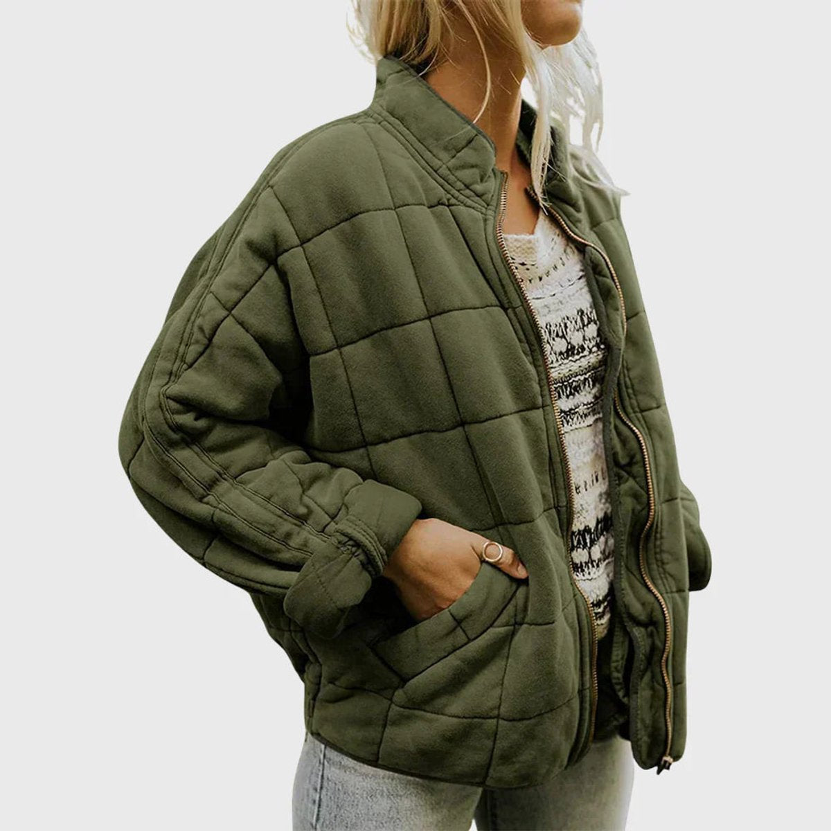 Elin | Gewatteerde Jacket Dames Ritssluiting Staande Kraag Lichtgewicht