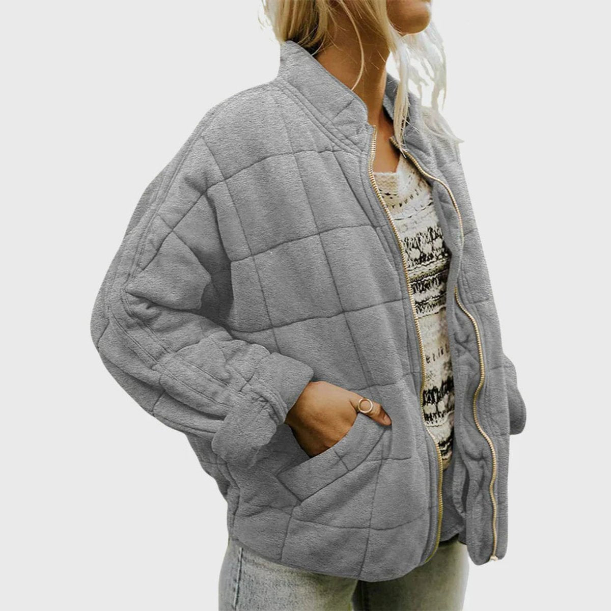 Elin | Gewatteerde Jacket Dames Ritssluiting Staande Kraag Lichtgewicht