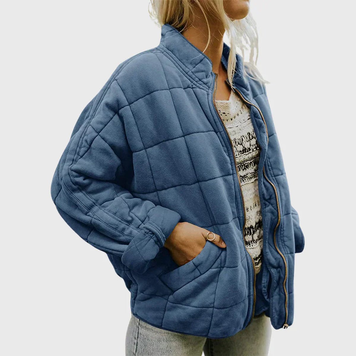 Elin | Gewatteerde Jacket Dames Ritssluiting Staande Kraag Lichtgewicht