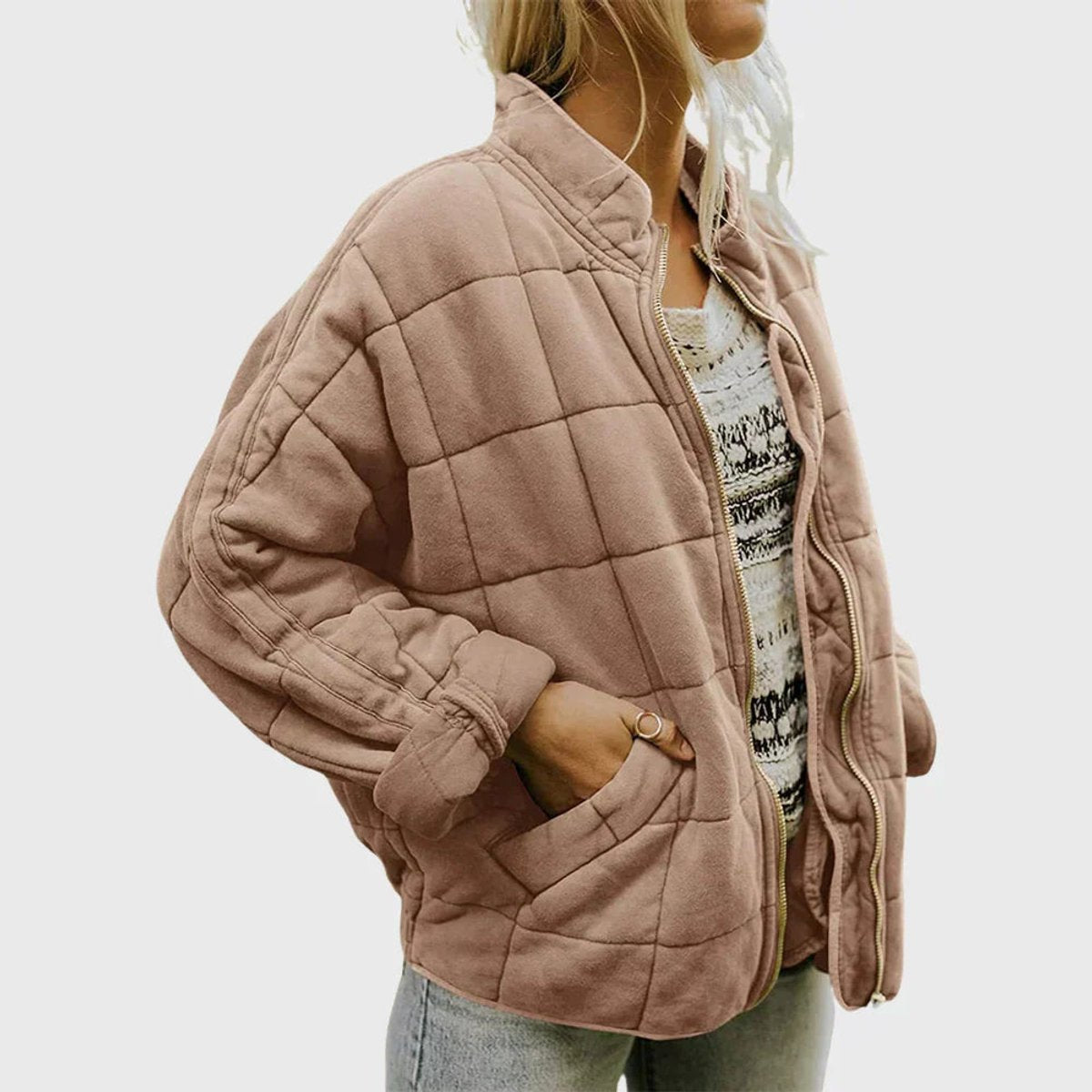 Elin | Gewatteerde Jacket Dames Ritssluiting Staande Kraag Lichtgewicht