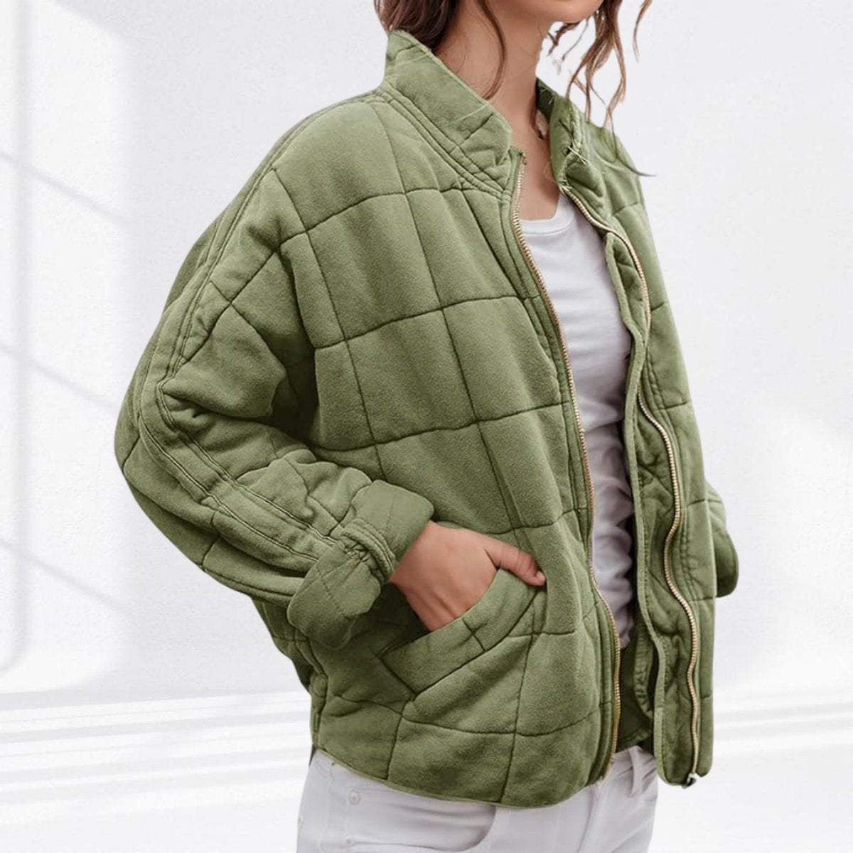 Elin | Gewatteerde Jacket Dames Ritssluiting Staande Kraag Lichtgewicht