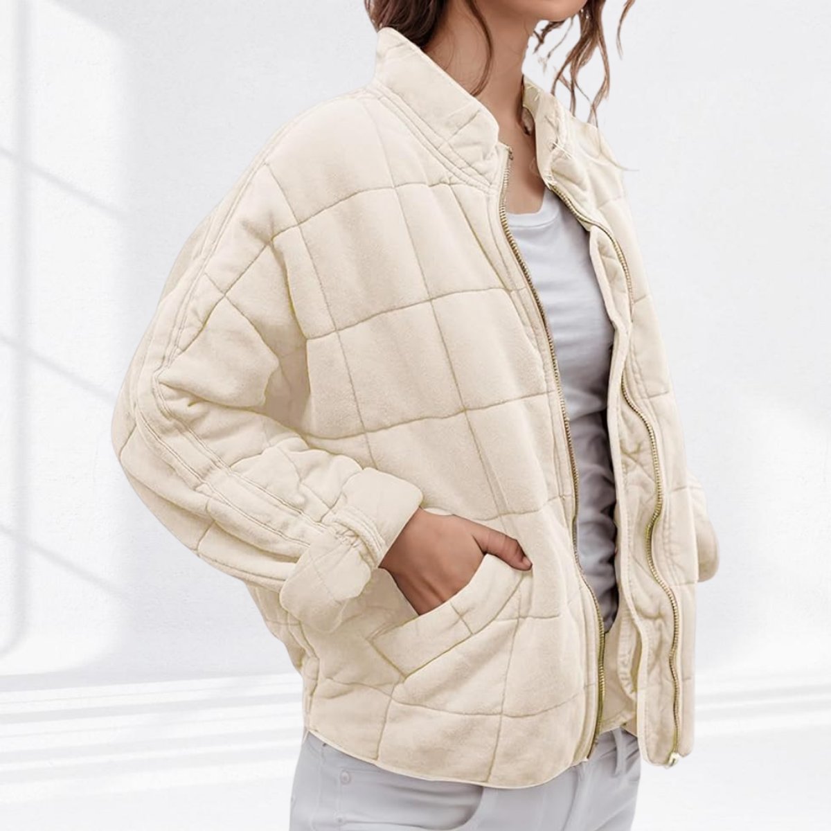 Elin | Gewatteerde Jacket Dames Ritssluiting Staande Kraag Lichtgewicht