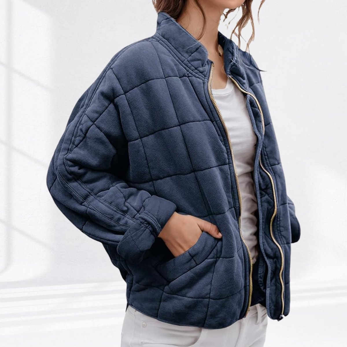 Elin | Gewatteerde Jacket Dames Ritssluiting Staande Kraag Lichtgewicht