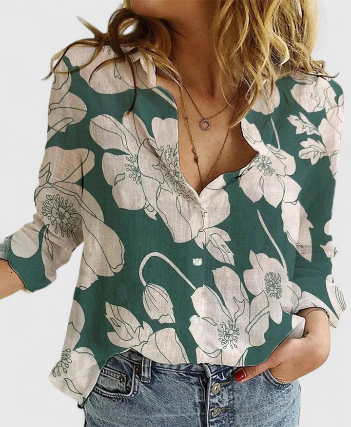 Andrea | Dames Linnen Blouse Met V-Hals En Knoopsluiting
