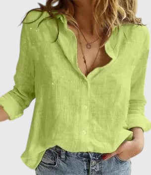 Andrea | Dames Linnen Blouse Met V-Hals En Knoopsluiting