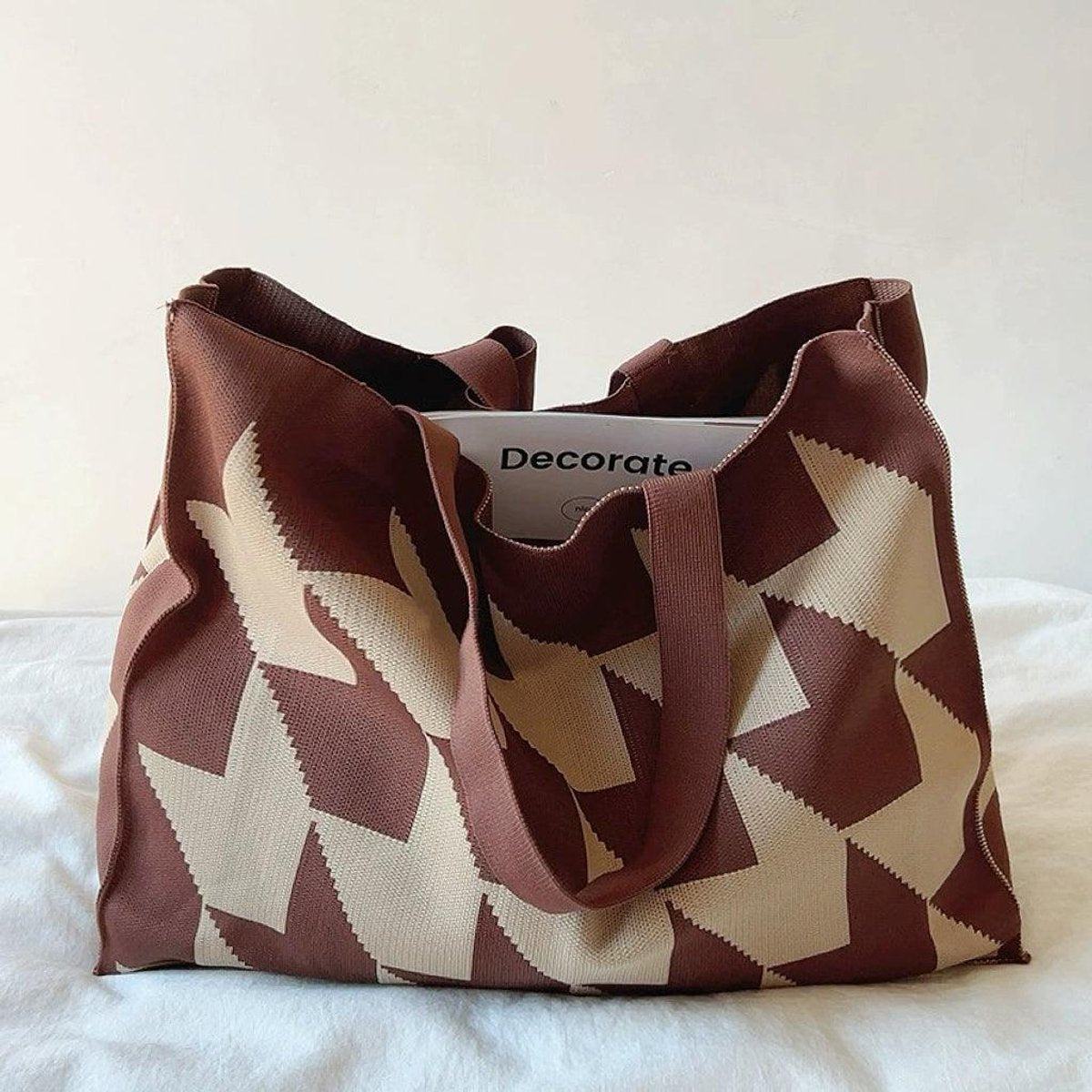 Nora | Grafische Canvas Tote Bag Ruime Beige Roze Shopper
