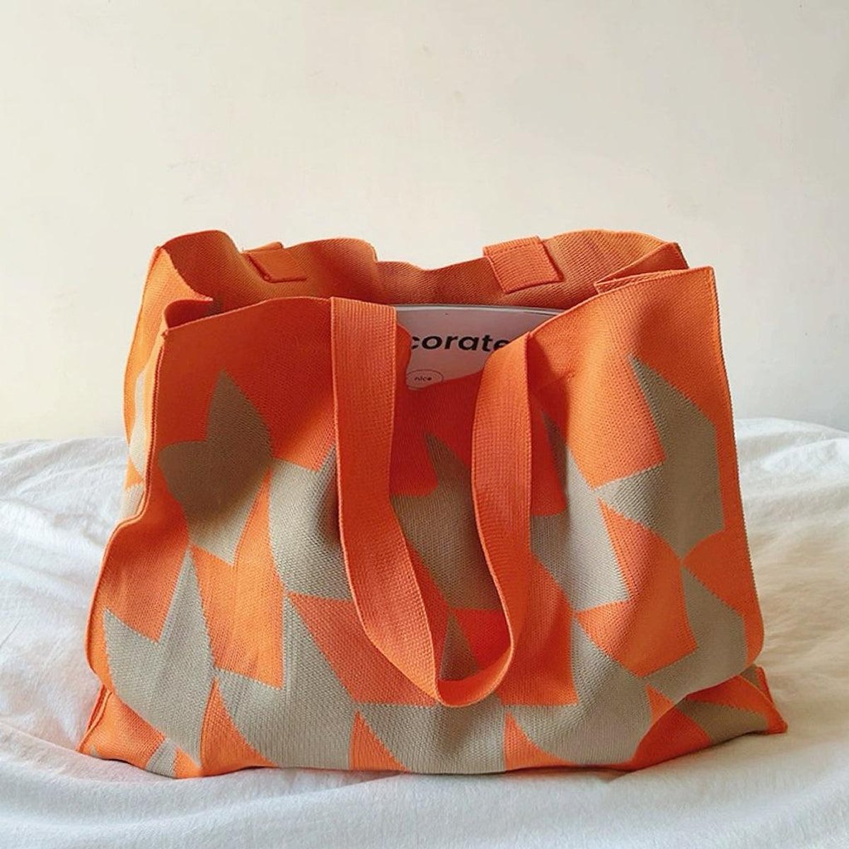 Nora | Grafische Canvas Tote Bag Ruime Beige Roze Shopper