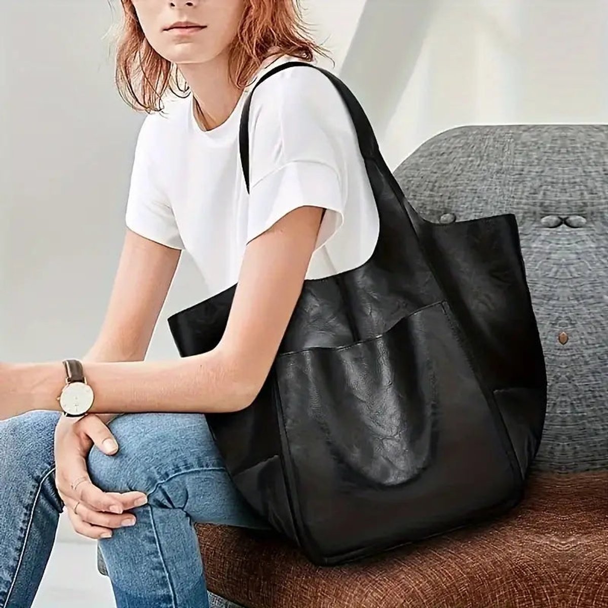 Mila | Grote Oversized Kunstleren Tote Bag met Magneetsluitng