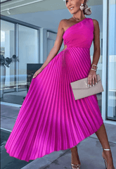 Aubrey | Dames Bruidsgast Jurk One Shoulder Plissé Maxijurk