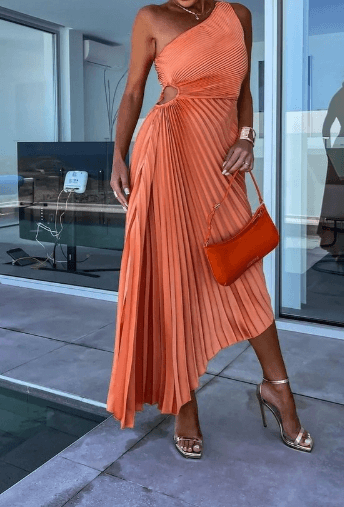 Aubrey | Dames Bruidsgast Jurk One Shoulder Plissé Maxijurk
