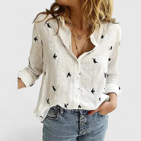 Andrea | Dames Linnen Blouse Met V-Hals En Knoopsluiting