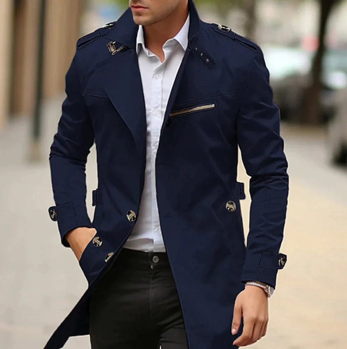 Milan | Heren Elegante Wool Coat Klassieke Trenchcoat met Schouderstukken
