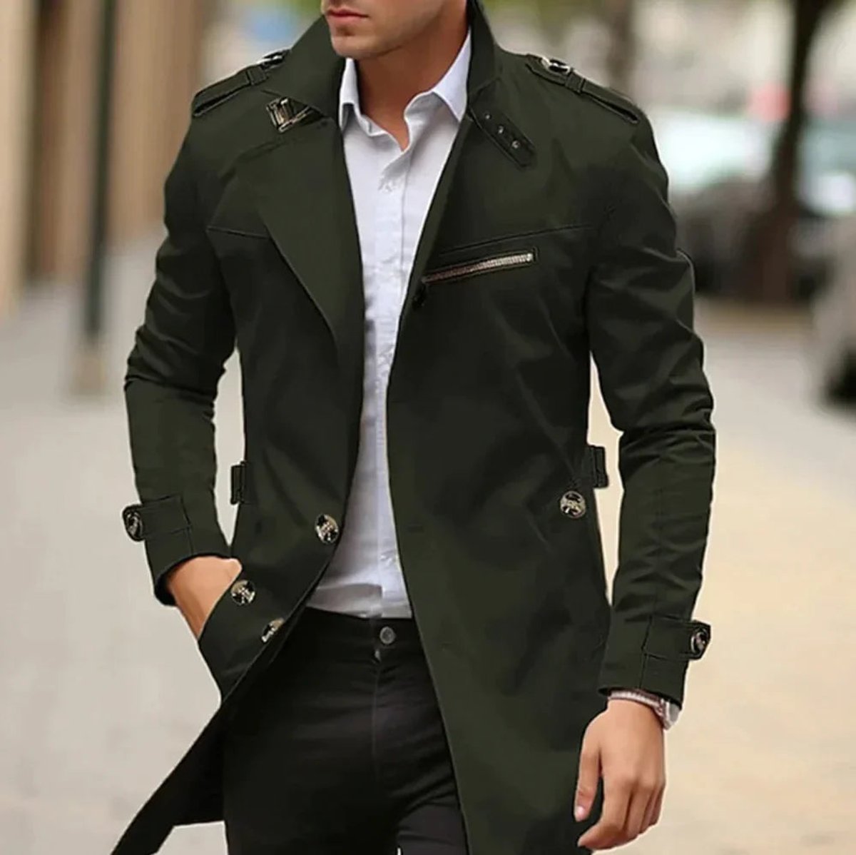 Milan | Heren Elegante Wool Coat Klassieke Trenchcoat met Schouderstukken