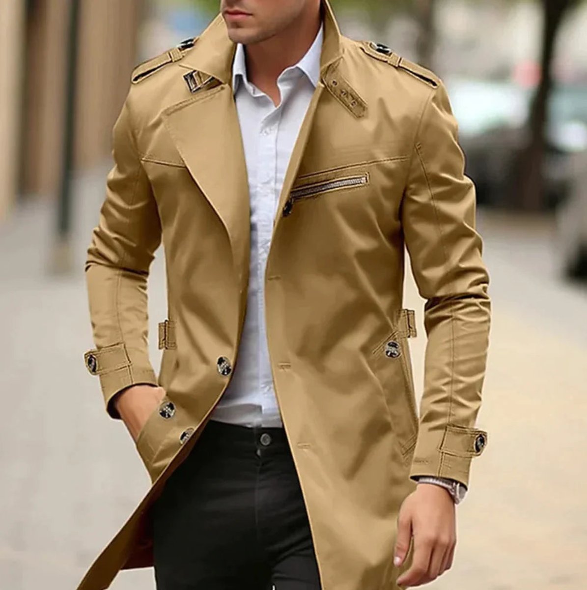 Milan | Heren Elegante Wool Coat Klassieke Trenchcoat met Schouderstukken