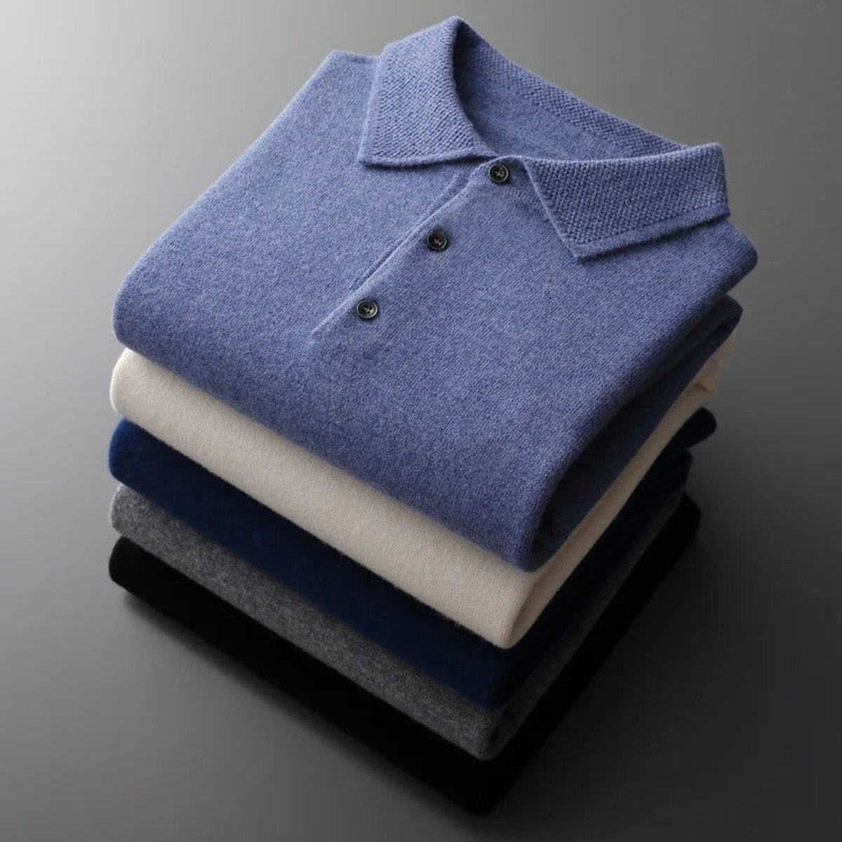 Liam | Heren Gebreide Kasjmier Polo Pullover Sweater met Kraag