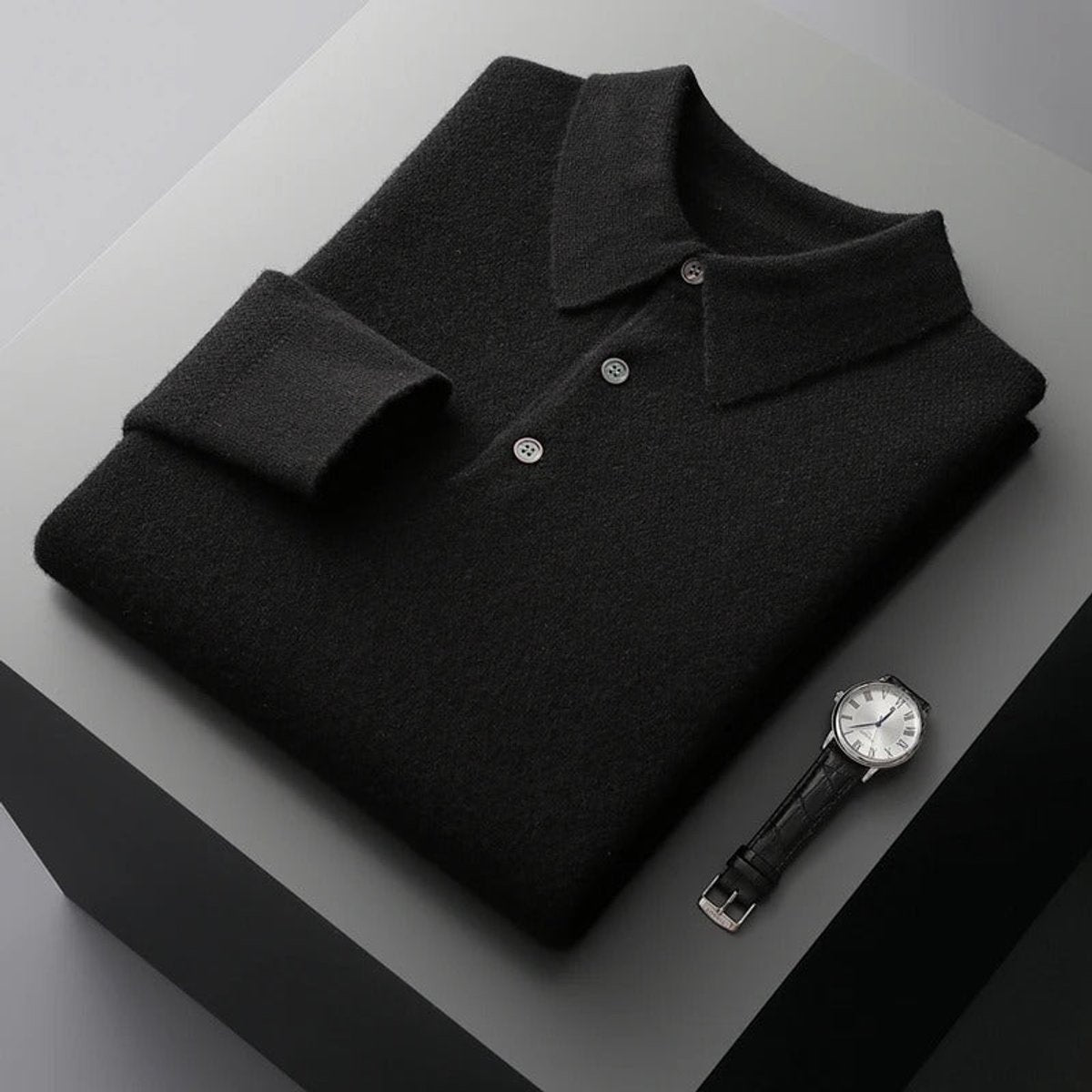 Liam | Heren Gebreide Kasjmier Polo Pullover Sweater met Kraag