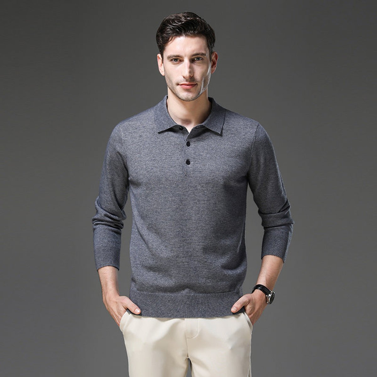 Liam | Heren Gebreide Kasjmier Polo Pullover Sweater met Kraag