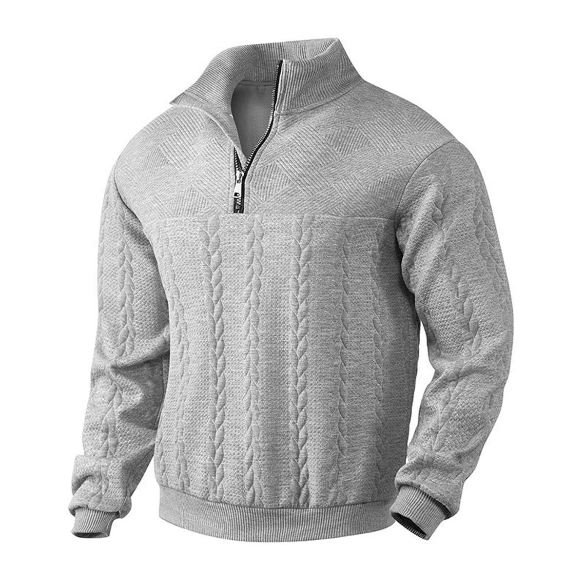 Bram | Heren Gebreide Kwart-Rits Pullover Sweater Kabelpatroon