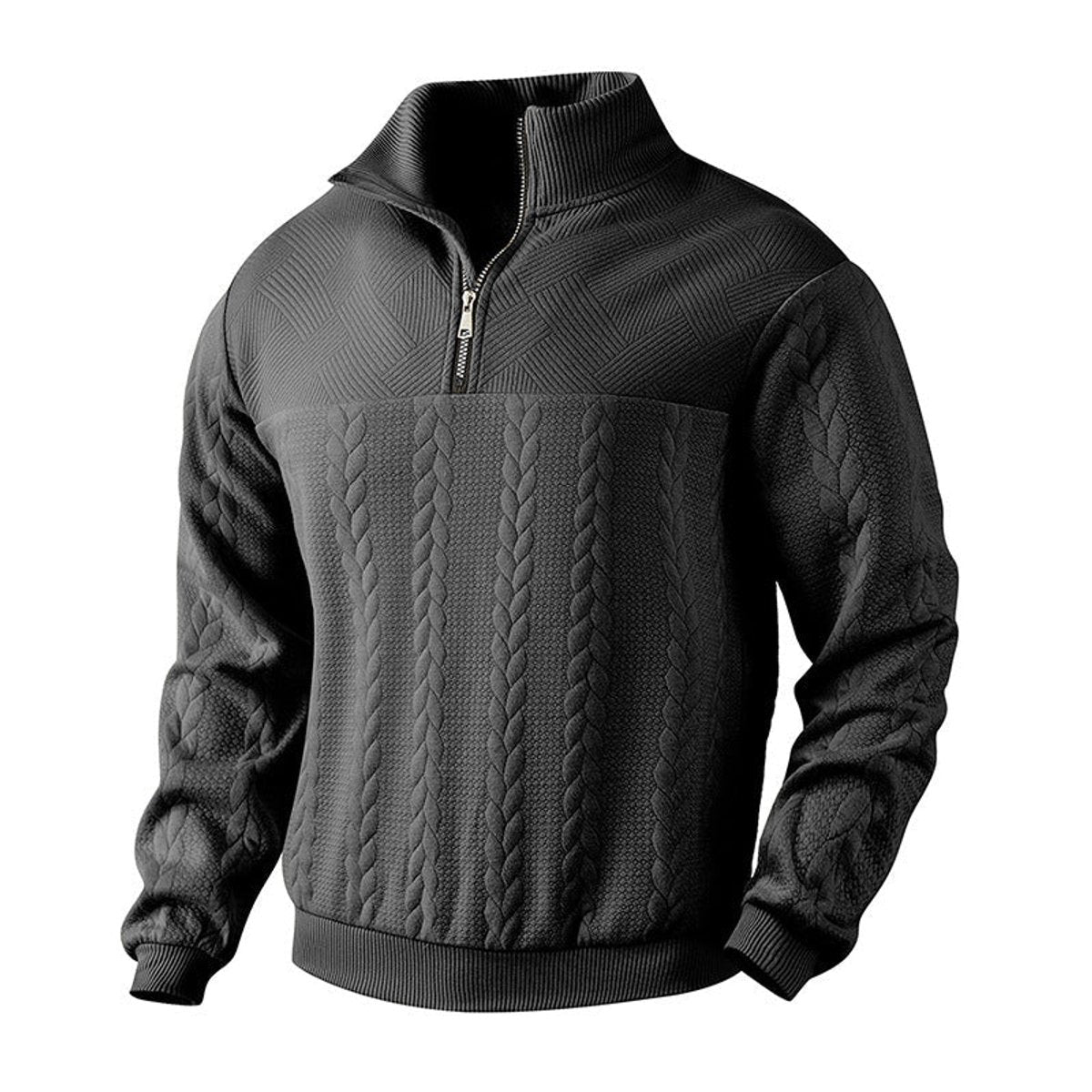 Bram | Heren Gebreide Kwart-Rits Pullover Sweater Kabelpatroon