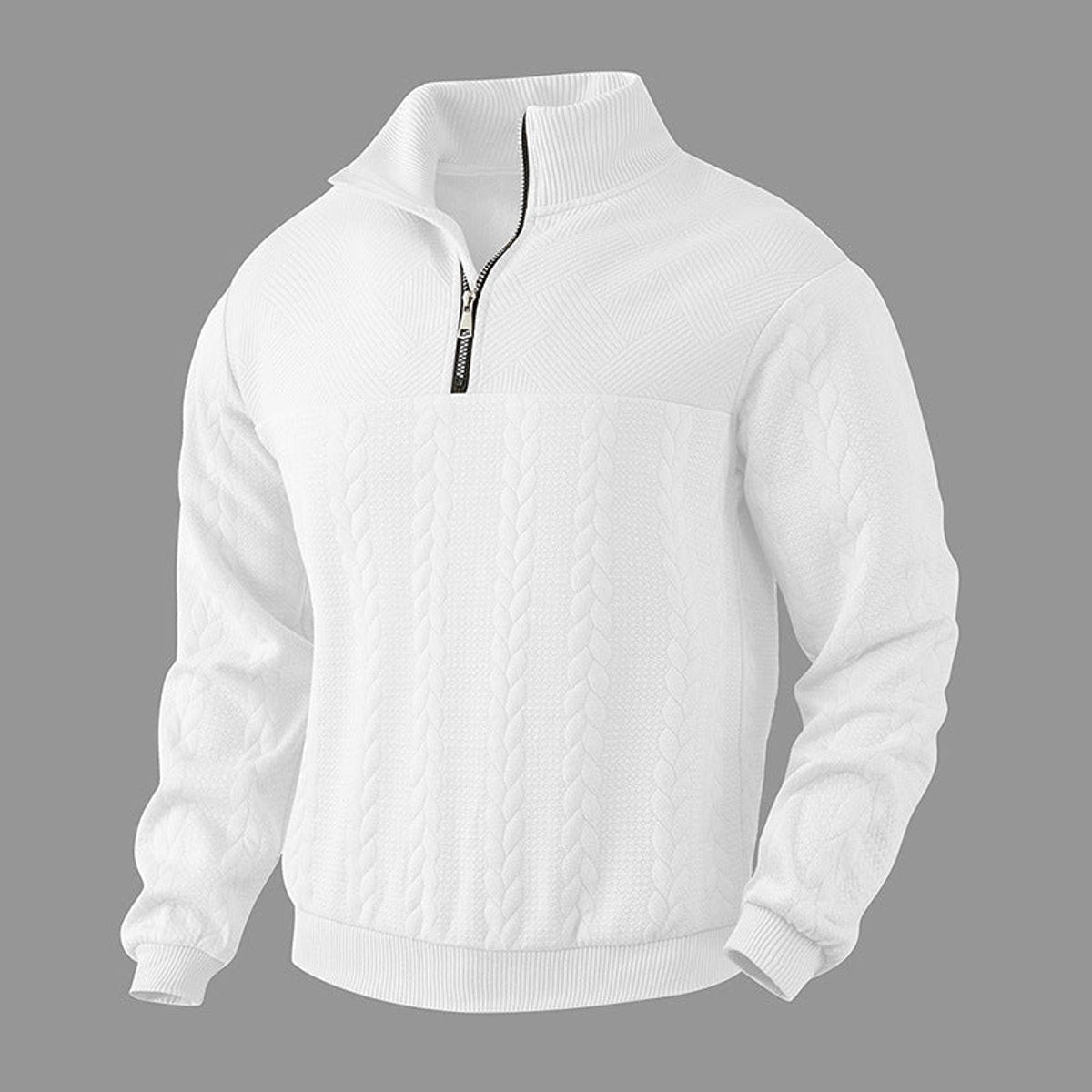 Bram | Heren Gebreide Kwart-Rits Pullover Sweater Kabelpatroon