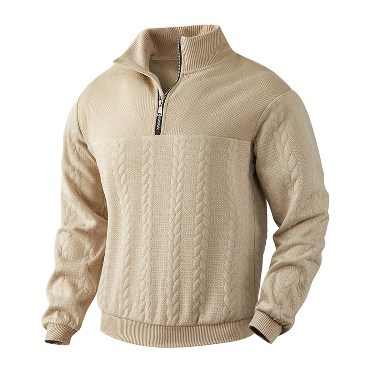 Bram | Heren Gebreide Kwart-Rits Pullover Sweater Kabelpatroon