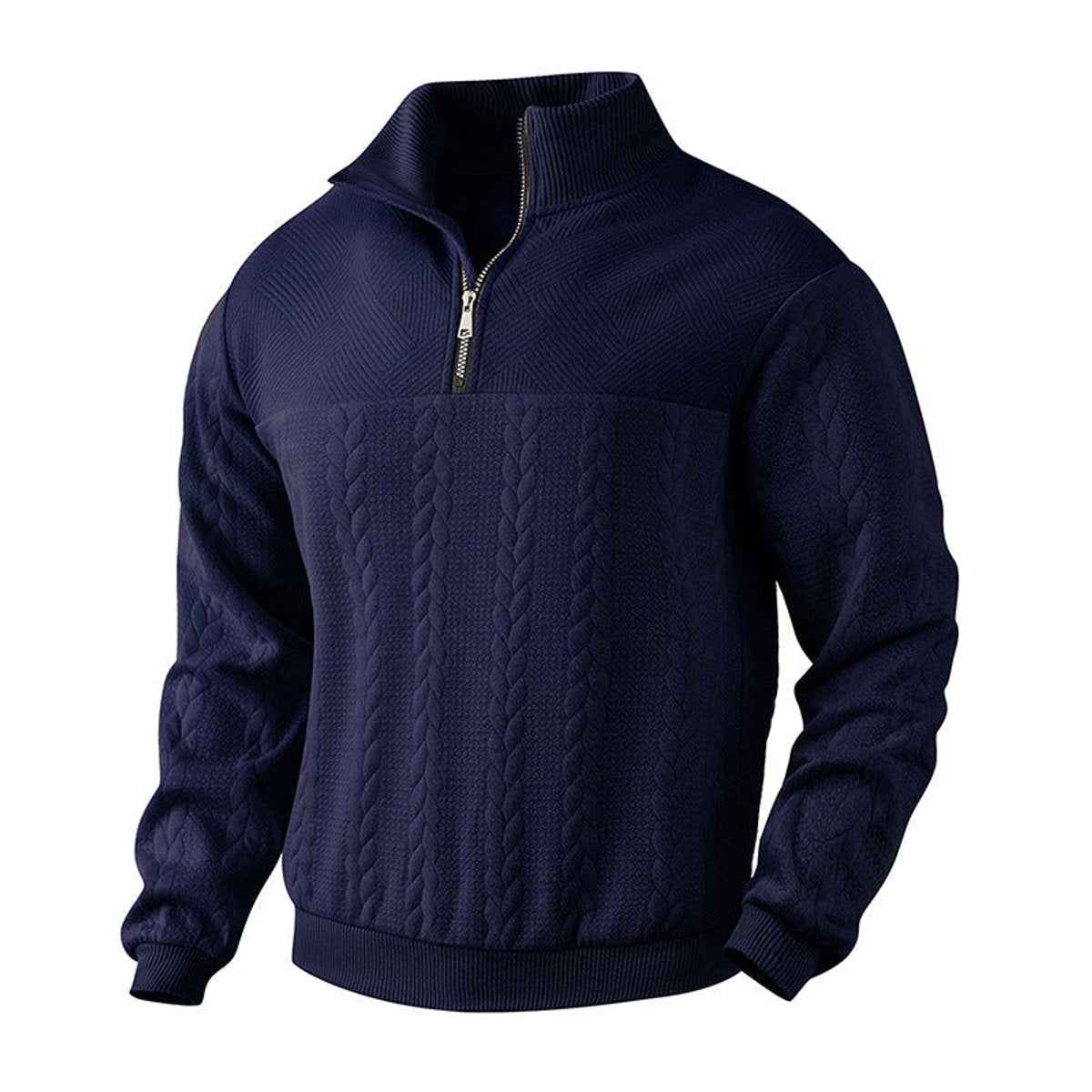 Bram | Heren Gebreide Kwart-Rits Pullover Sweater Kabelpatroon