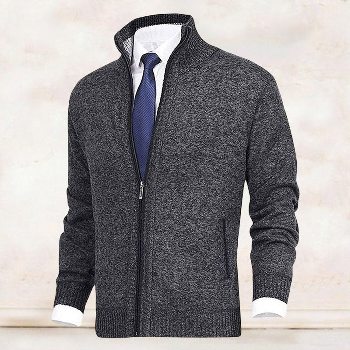 Lars | Heren Gebreide Mens Cardigan Ritssluiting Staande Kraag Vest