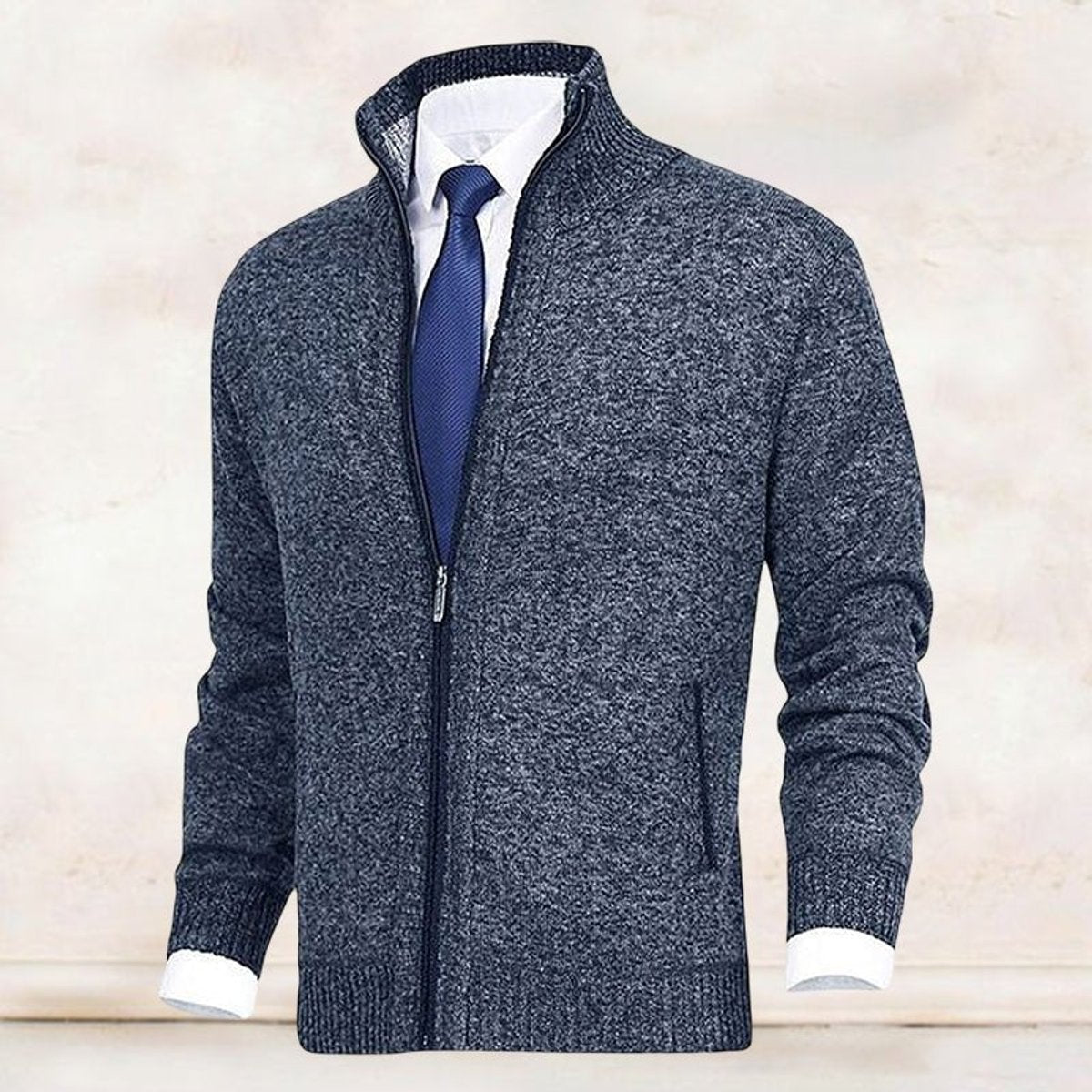 Lars | Heren Gebreide Mens Cardigan Ritssluiting Staande Kraag Vest