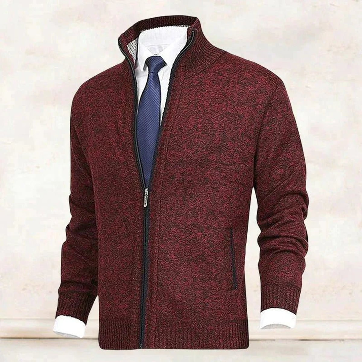 Lars | Heren Gebreide Mens Cardigan Ritssluiting Staande Kraag Vest