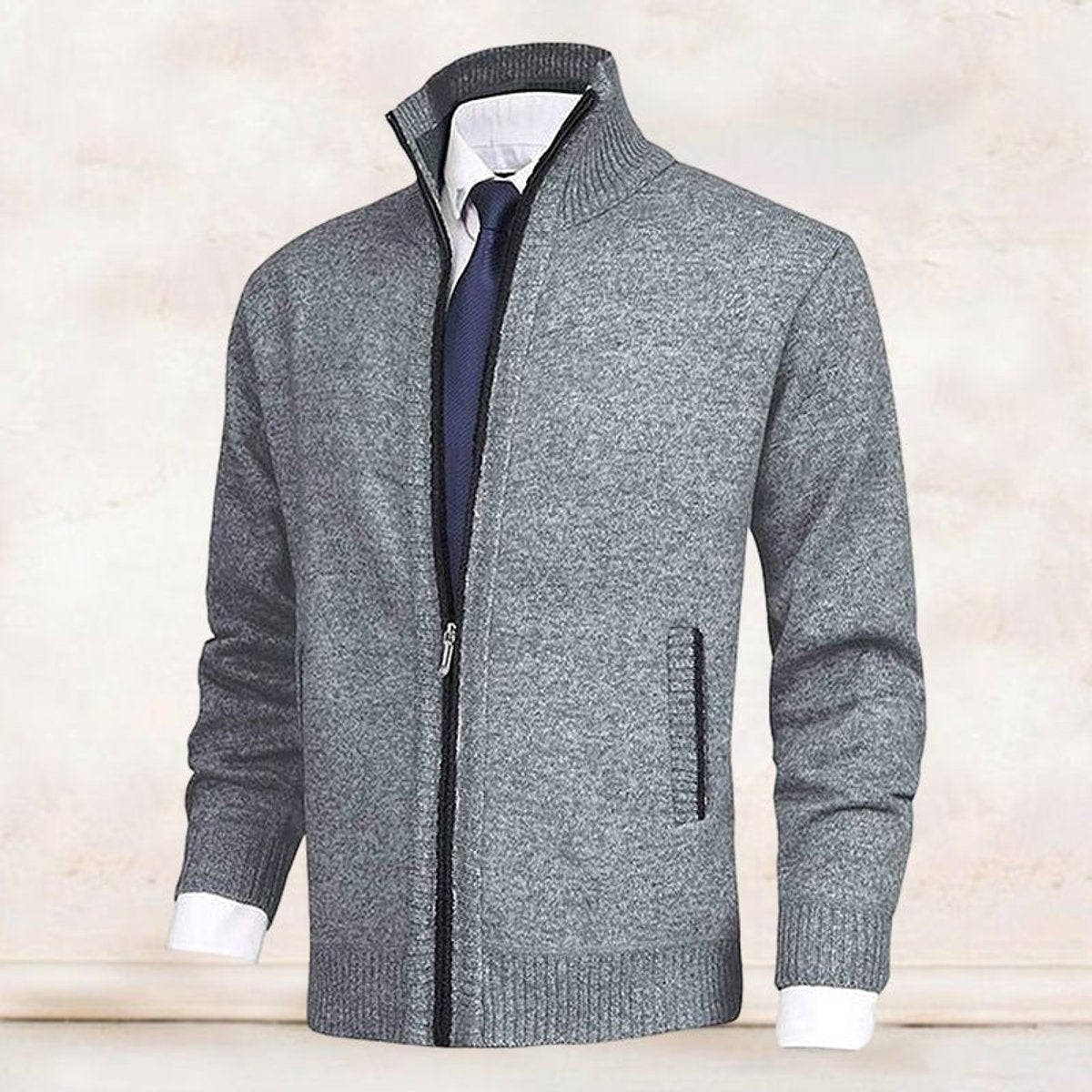 Lars | Heren Gebreide Mens Cardigan Ritssluiting Staande Kraag Vest
