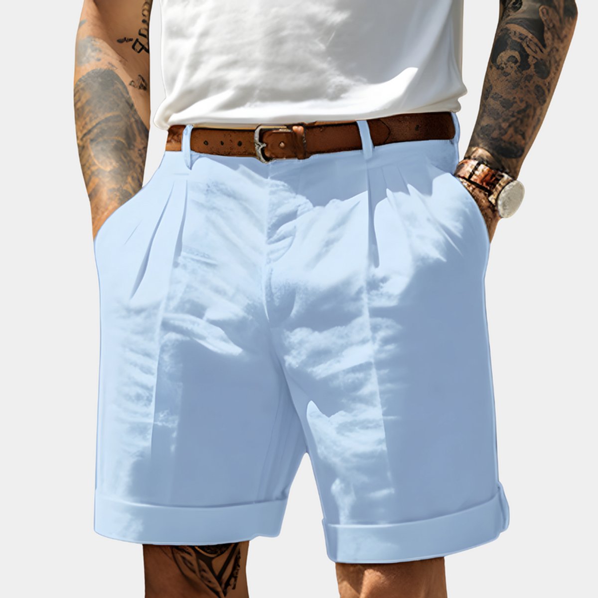 Noud | Heren Geplooide Chino Shorts Relaxed Fit