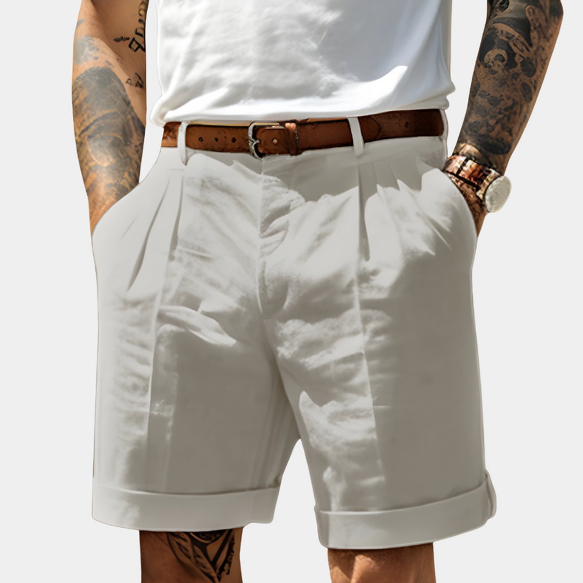 Noud | Heren Geplooide Chino Shorts Relaxed Fit