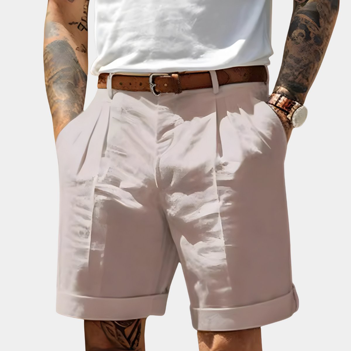 Noud | Heren Geplooide Chino Shorts Relaxed Fit