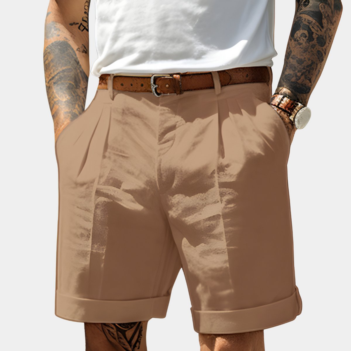 Noud | Heren Geplooide Chino Shorts Relaxed Fit