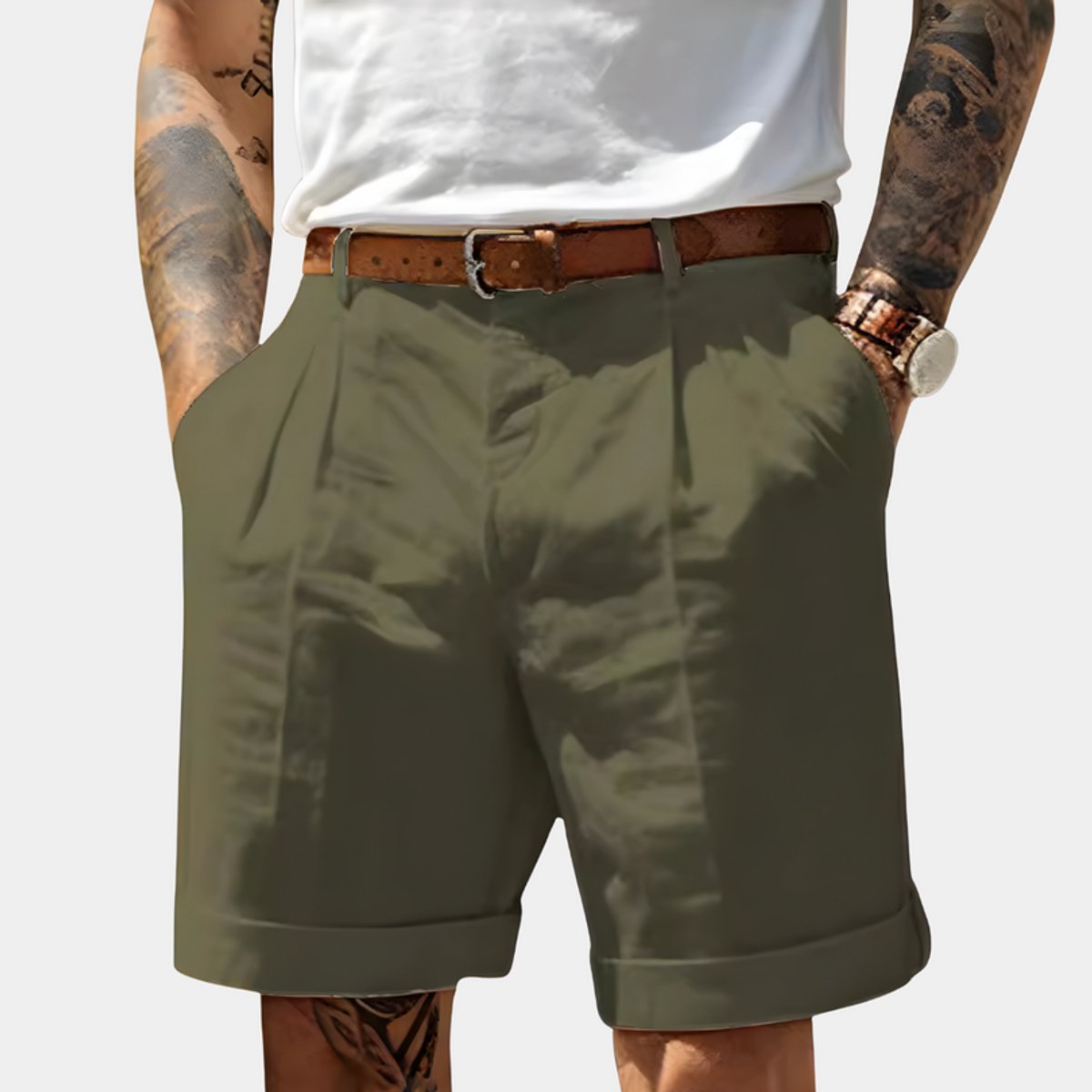 Noud | Heren Geplooide Chino Shorts Relaxed Fit