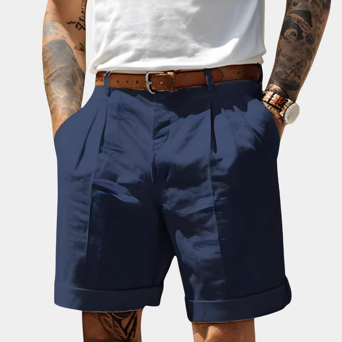Noud | Heren Geplooide Chino Shorts Relaxed Fit