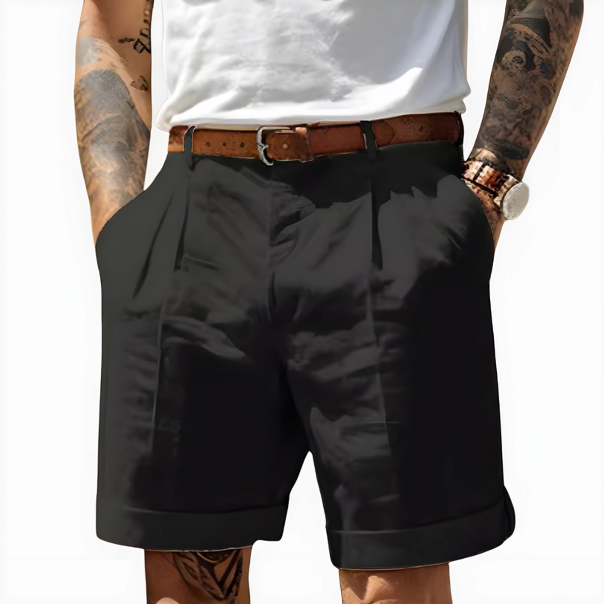 Noud | Heren Geplooide Chino Shorts Relaxed Fit
